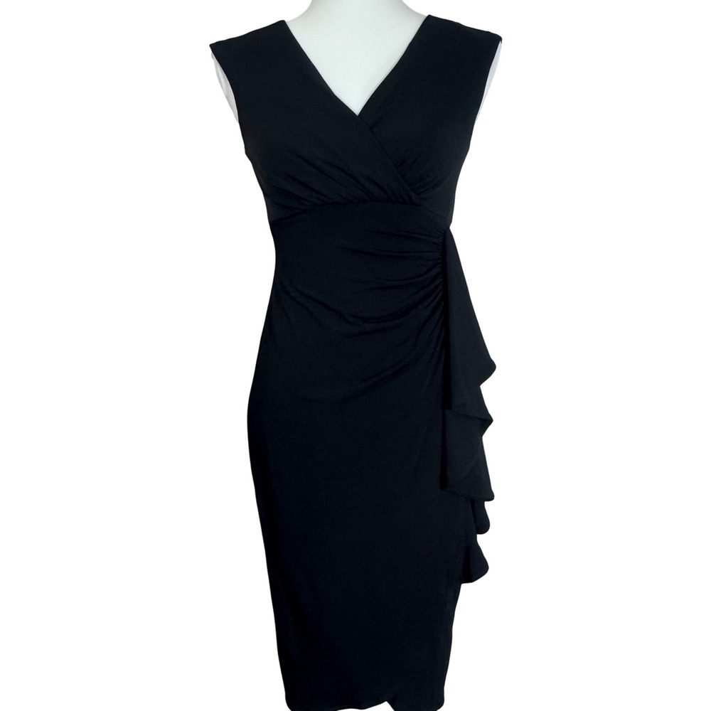 White House Black Market Women Size XS Elegant Faux Wrap Sheath‎ Ruffle Dress